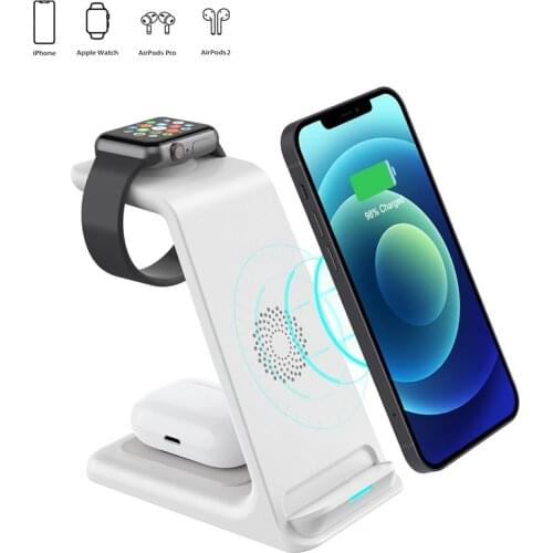 Original Wireless Charger Stand Qi Fast Chargers For iPhone 12 Apple Watch 3 in 1 Charging Dock Station for Airpods Pro iWatch