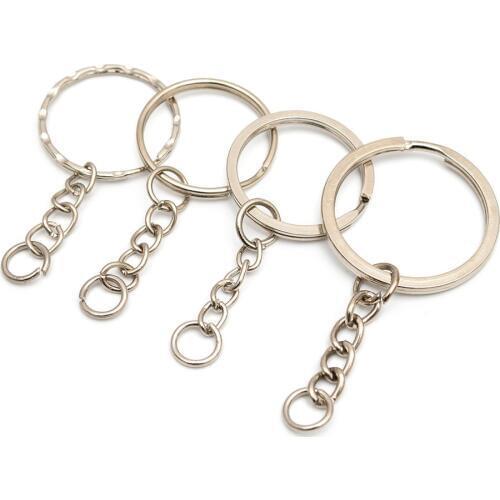 100 Pcs/Set Nickel Key Chains Diy 25mm Keyrings Keychain 30mm Ring Accessories Material Support Custom