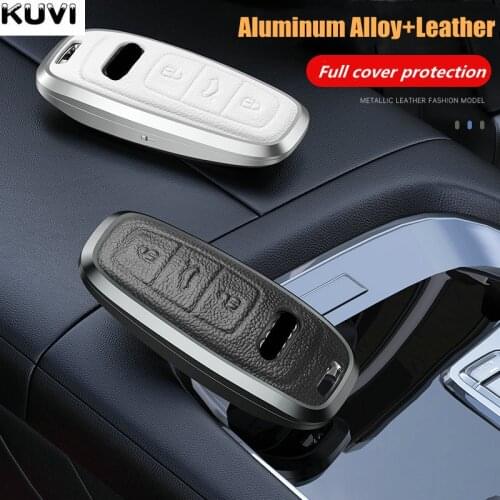 Alloy Leather Car Remote Key Case Cover Holder Shell Fob For Audi A6 A7 A8 A4 C8 Q8 Q5 D5 E-tron Accessories Durable Car Styling