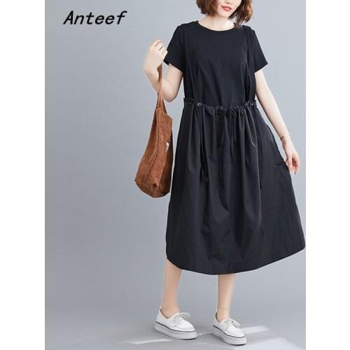 Short sleeve plus size black cotton strap dresses for women casual loose long summer t shirt dress elegant clothes 2021 sundress