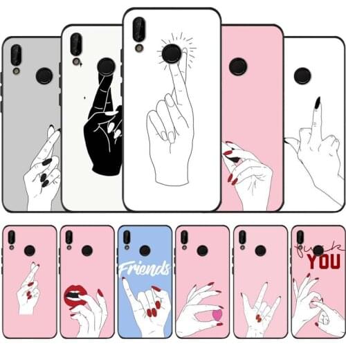 Confession gesture black soft Phone Case for huawei P40 P30 P20 P10 Pro lite P9 Lite nova 4E 6SE Psmart 2019 Y6 9 Prime