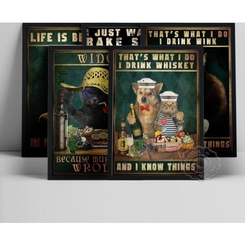 Motivational Quote Poster, Funny Cat Dog Wall Stickers, Positive Text Canvas Prints, Vintage Cute Animal Inspiring Wall Decor