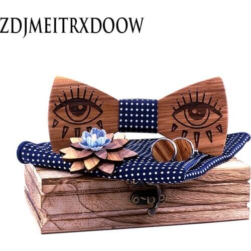 Handmade Engraving eye Wooden bow tie Fashionable Zebra Jacquard Men' s Quality Bow Tie Corbatas Para Hombre Cadeau Homme