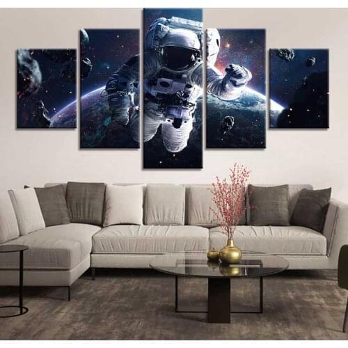 HD Print Painting Modular Pictures 5 Piece Space Astronaut Wall Art Poster Modern Home Decoration Canvas