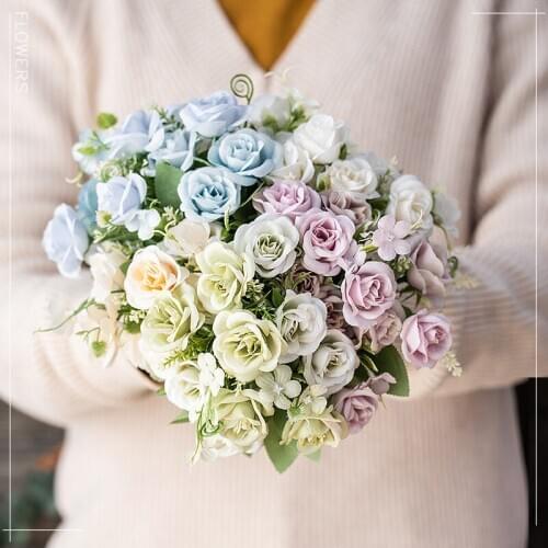 Artificial Rose Flower Bouquet Bridal Hand-Holding Flower Wedding Accessories Home Decoration Wedding Decorative Fake Flowers