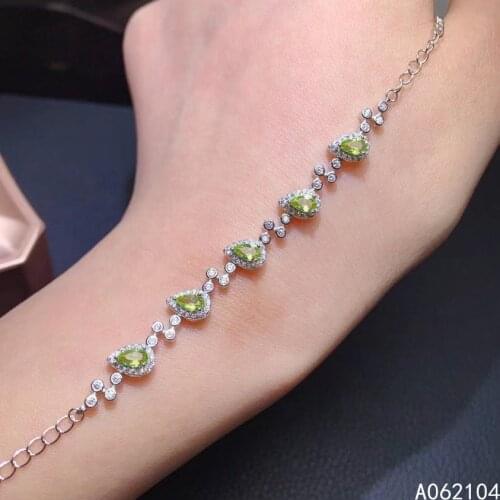 KJJEAXCMY fine jewelry 925 sterling silver inlaid natural peridot Womens fashion trendy water drop gem hand bracelet support de