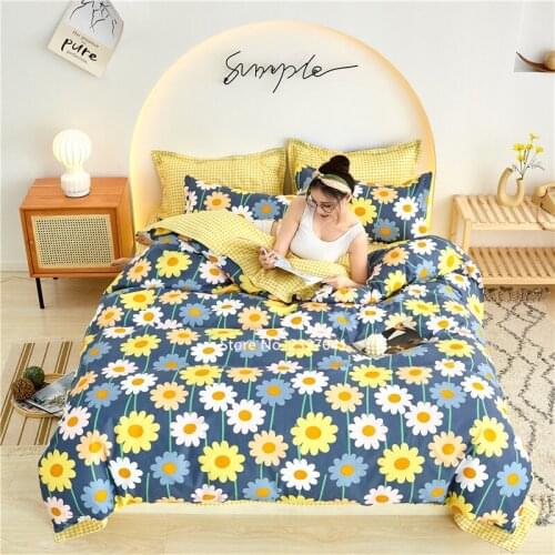 Small Fresh Style Bedding 4 Piece Set Cute Cartoon Duvet Covered Pillow Cover Sheets 2-3 Piece for Girls Children Adult Products