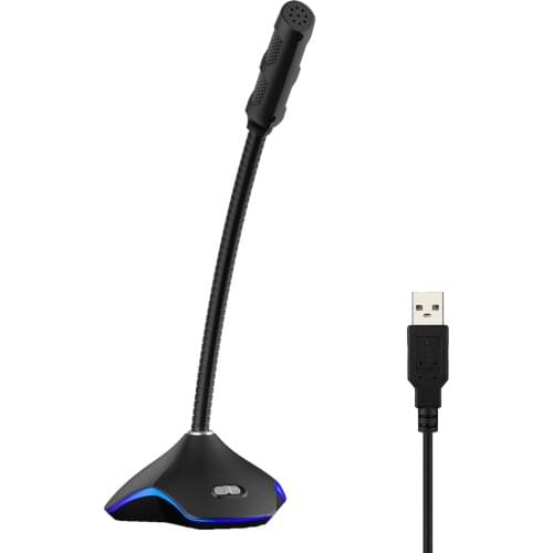 Popu Pine 5V Wired Flexible USB Condenser Microphone For Computer With Led Light For Recording Gaming Chatting Microphones