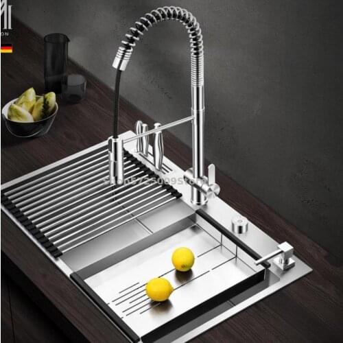Kitchen Sink 304 Stainless Steel Vegetable Sink With Functional Panel, Large Single Slot Household Single Slot With Knife Holder