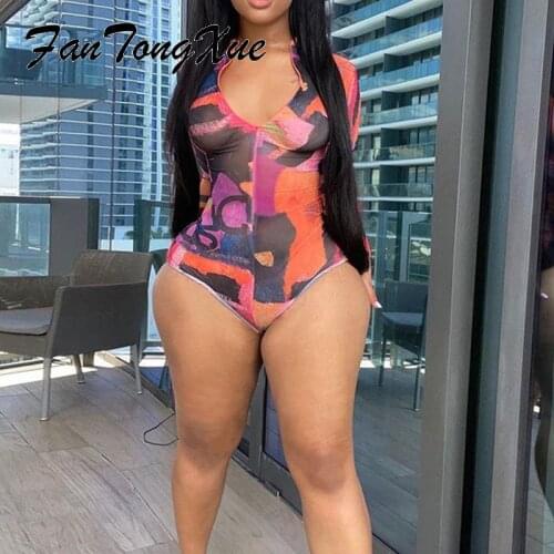 Swimming Suit for Women One Piece Camouflage Print Sexy Sheath Bodysuit Full Sleeve V Neck Mini Bikini Set Women