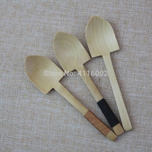100pcs Creative Wooden Shovel Shaped Spoons Fruit Ice Cream Spoon 14*3.5 CM Natural Wood Handmade Tableware