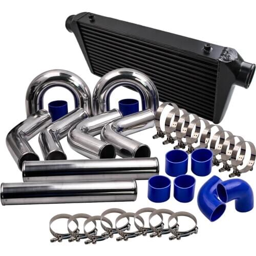 Aluminum front mount Intercooler 600×300×76 + 76 mm turbo pipe + BlUE hose kit
