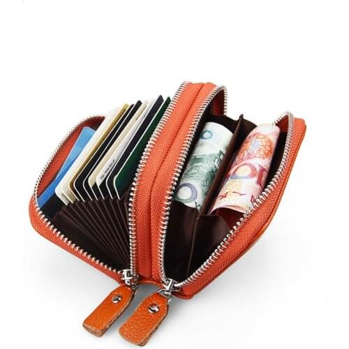 Men Business Card Holder Genuine Leather Credit Card Holder Women Zipper Pocket Unisex Card Case Zipper Coin Purse