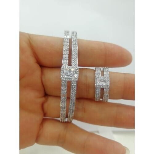 Jankelly Luxury Unique African Bangle Ring Set Jewelry For Women Wedding Cubic Zircon Crystal CZ Dubai Bridal Jewelry Set