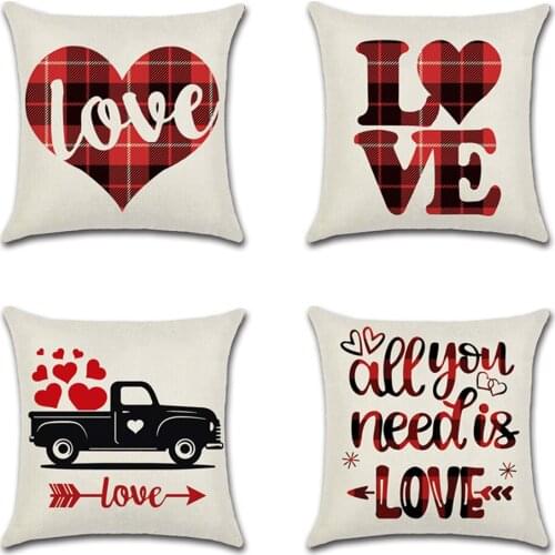 Valentines Day pillowcase red plaid romantic couple motto car love digital printing sofa cushion cover for home decor