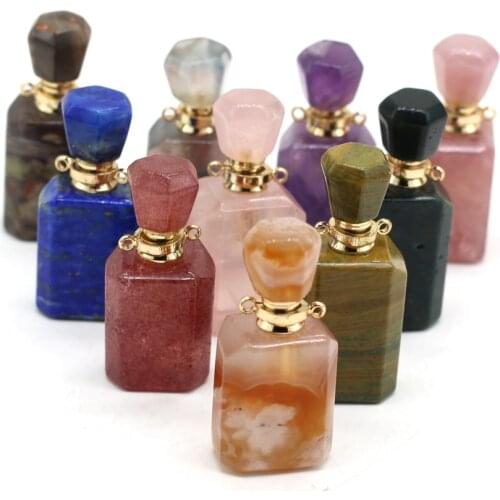 Natural Stone Perfume Bottle Pendant Exquisite Section Pink Crystal For Jewelry Making Charms DIY Necklace Accessory