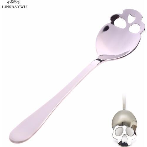 Novelty Spoon Fashion Stainless Steel Skull Shape Coffee Sugar Tableware Kitchen Teaspoon Spoon Dessert Gothic Funny Gift New
