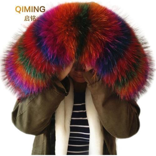 Raccoon fur collar winter womens leather fur collar hat soft colorful fur scarf collar scarf L5