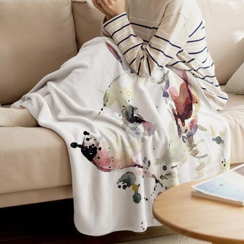 Bull Terrier Puppy Throw Blanket Cartoon Dog Style Dramatic Gesture Warm Microfiber Blanket Flannel Blanket