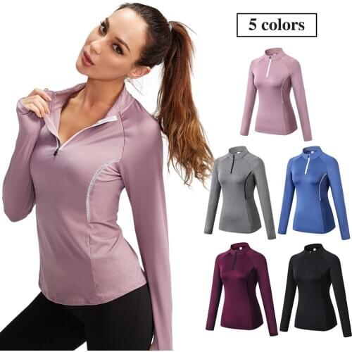 2020 Autumn Women Long Sleeve sport top high neck Solid Quick Dry Plus size yoga shirt Running workout top Women yoga top