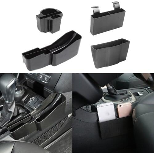 For Jeep Cherokee 2014-2021 Armrest Storage Box Gear Shift Organizer Water Cup Holder Tray Car Interior Accessories ABS Black