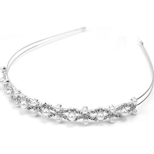 Rhinstone Pearl Decor Wedding Bridal Hair Barrettes Hairband Headband Tiara (Silver )