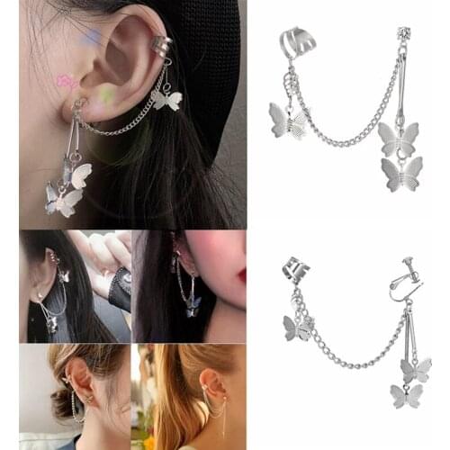 Vienkim Earrings Geometric Butterfly Earring Cuff Clip on Earrings Ear Bone Clip metal Chain Earrings Ear Cuffs Women Jewelry