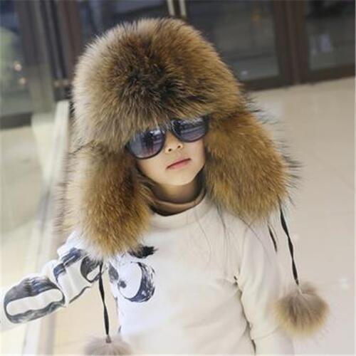 Boys Winter Fox Fur Hats Girls Thick Mink Fur Caps Warm Pelaje Bombers Hats High Imitation Hat Fourrure Ear Protection Cap