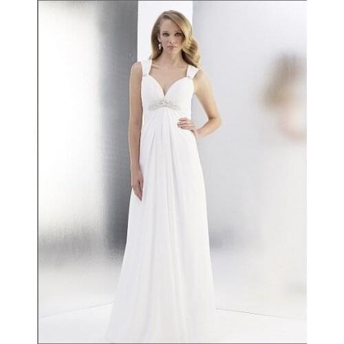 Free shipping chiffon a-line sweetheart beaded empire waist Cap sleeve delicately grace deep v-back zipper closure wedding dress