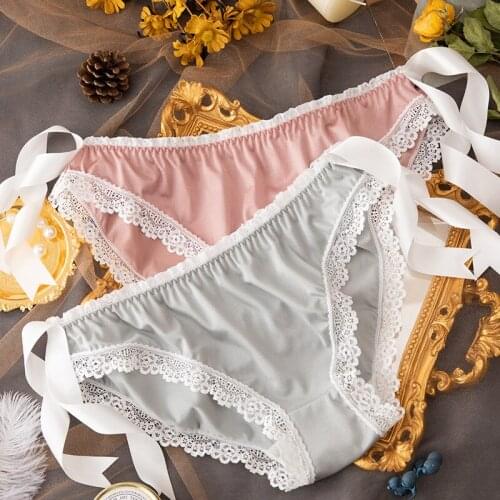 New Product Ice Silk Underwear Womens Straps Plain Ladies Lace-trimmed Low-waist Briefs, Comfortable and Breathable