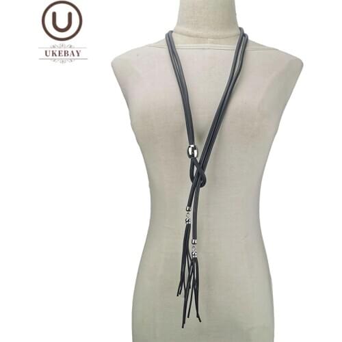 UKEBAY New Gothic Design Long Necklace For Women Black Rubber Statement Necklaces Pendant Jewelry Adjustable Clothes Accessories
