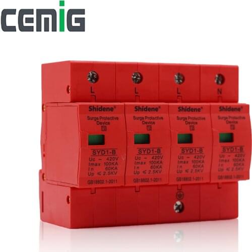 Cemig SYD1-B SPD 4P 100kA ~420VAC House Surge Protector Protective Low-Voltage Arrester Device Lightning Protection