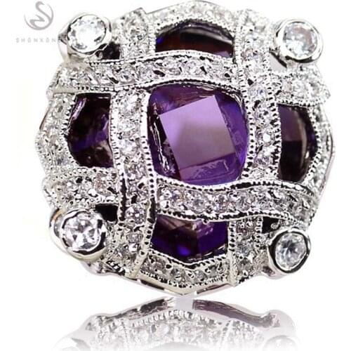 SHUNXUNZE Vintage couple jewellery & Accessories pendants Engagement Wedding Purple Pink Cubic Zirconia Rhodium Plated R514 R517