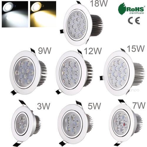 3W 5W 7W 9W 12W 15W 18W Dimmable LED Recessed Ceiling Down Light White Lámpara 220V 110V Home Downlight Spotlight Energy Saving