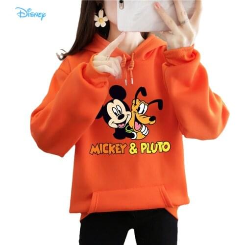 S-3XL Plus Size Print Disney Cartoon Mickey and Pluto Anime Hoodies Women Fall and Winter 2021 Long Sleeve Sudaderas Con Capucha
