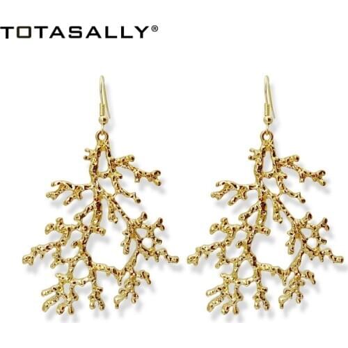 TOTASALLY Fashion Women Drop Earrings Golden Alloy Coral Statement Earrings Oversize Lady Party Earrings Dropshipping Jewelry