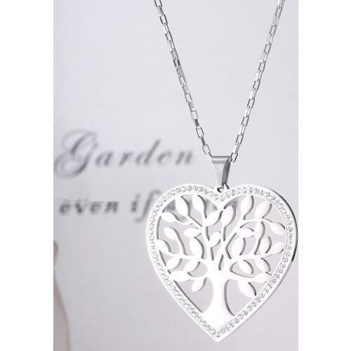 Shefly Heart Tree Of Life Women Necklace Big Stainless Steel Charm Pendant Trendy Jewelry Friends Lover Valentines Day Gifts