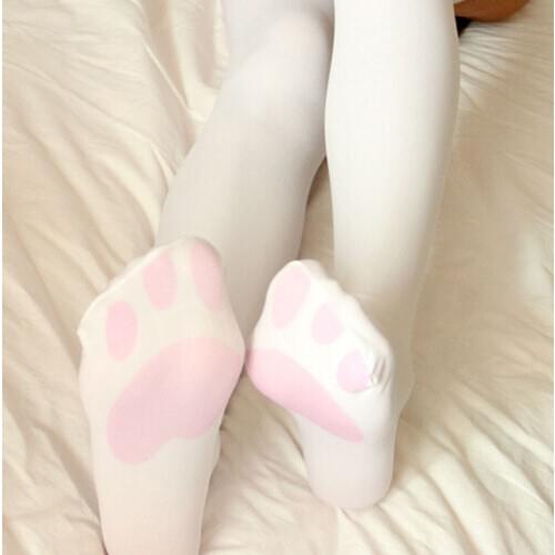 1 Pair Kawaii Sexy White Cat Paw Velvet Stocking Knee High Thigh Japanese Style Cute Stockings