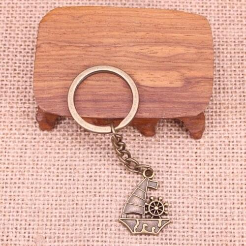 20pcs New Fashion Keychain 28x21mm ship boat Pendants DIY Men Jewelry Car Key Chain Ring Holder Souvenir For Gift
