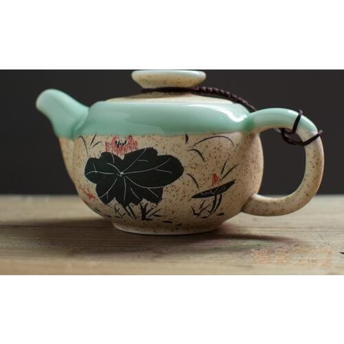 2017 Xishi pot filter teapot Medium number teapot imitation pottery Longquan hand painted color teapot Pu'er tea Kung Fu tea set