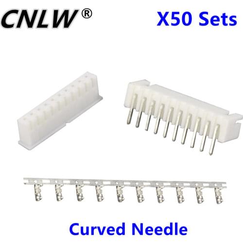 50 Sets/Kit XH2.54-10P 10 Pin Curved Needle Spacing 2.54mm Connectors Male and Female Plug + Terminals