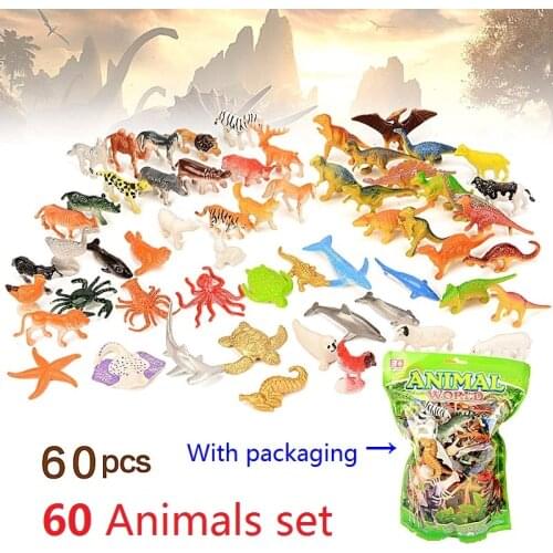 60 pcs/set Mini Animal World Zoo Model Figure Action Toys Set Cartoon Simulation Animal Lovely Plastics Collection Toys For Kids