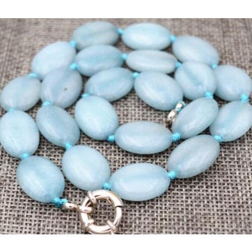 Free Shipping New 13x18mm natural aquamarine Flat Oval Gemstone Beads Necklace 18inch AAA