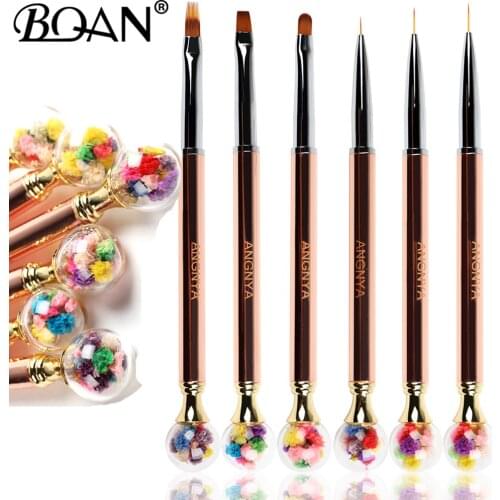 BQAN 1pcs Rose Gold Flower Ball Nail Brush Gel Brush For Manicure Acrylic UV Gel Extension Pen Painting Drawing Brush