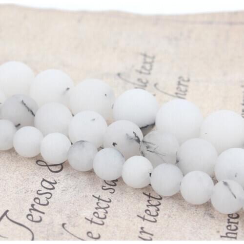 Natural Stone Matte White Black Spot Jades Loose Beads for Needlework Jewelry Making 15'' Strands 6 8 10 12 mm DIY Bracelet