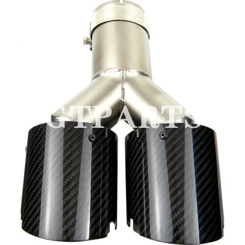 Carmon four slot Dual glossy Carbon Fiber cover Stainless Steel Universal Auto Car Exhaust Tip Double End Pipe for BMW BENZ Golf