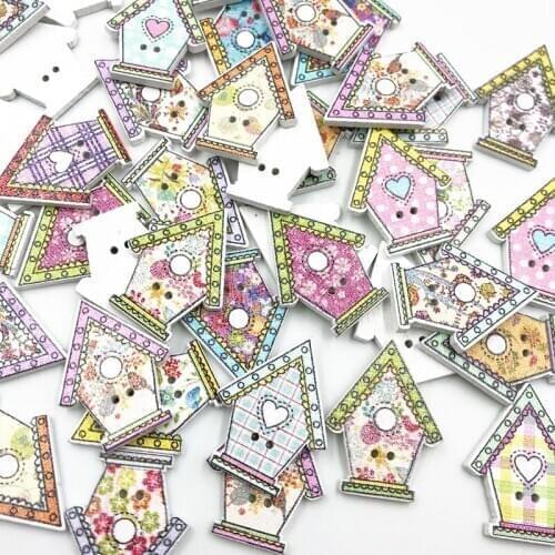 50 pcs 25MM House Wood Buttons 2Holes Sewing Crafts Accessories WB704