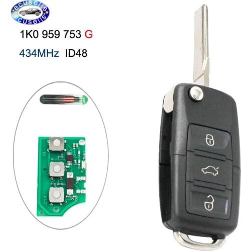Flip Remote Key Fob 3 Buttons With ID48 Chip 433MHz/434MHZ for VW Golf Octavia and more others 1K0 959 753 G