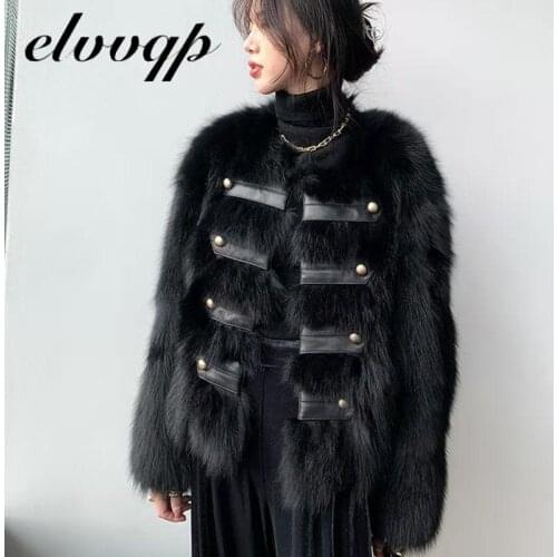 Elvvqp Black Fur Coats