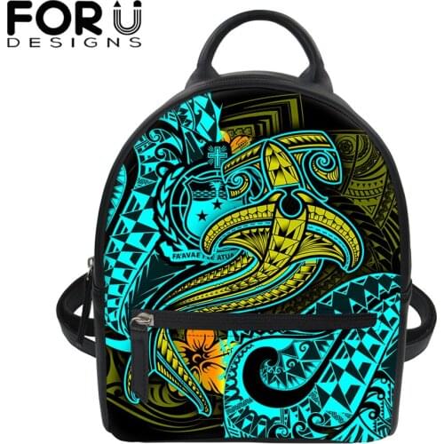 FORUDESIGNS Samoa Shark with Polynesian Tribal Design Women Fashion Mini Pu Backpack Small Female Shoulder Bagpack Black Mochila